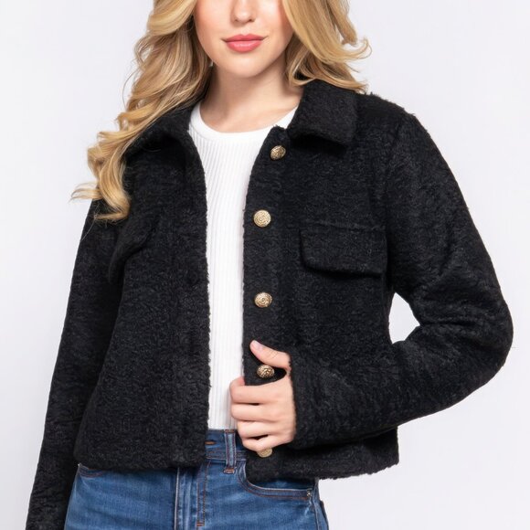 Long Slv Teddy Fleece Short Jacket - Picture 4 of 5
